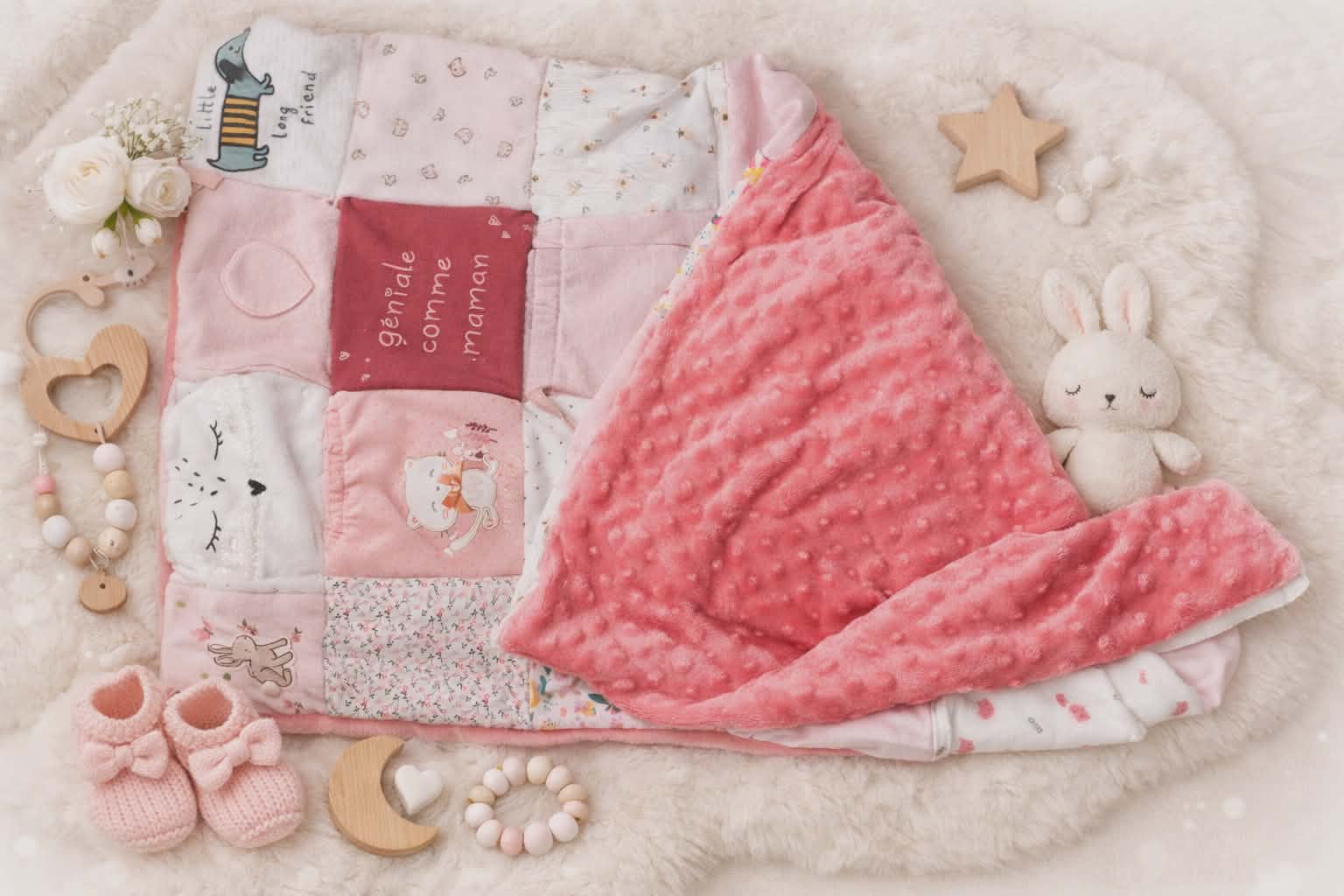 Plaid souvenir bébé patchwork personnalisé